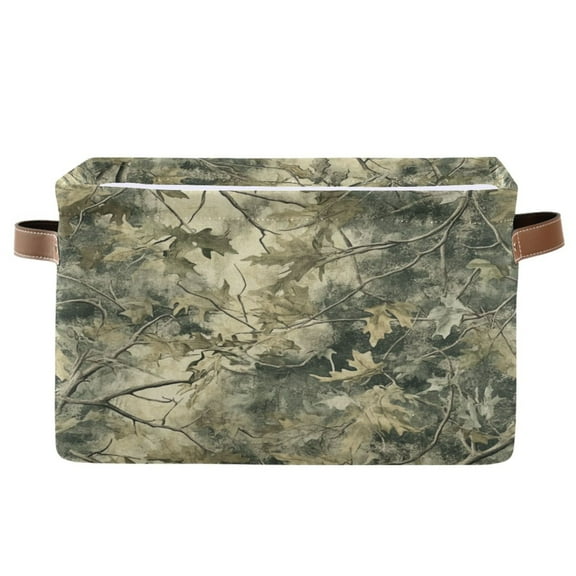 Green Camouflage Pattern Foldable Storage Basket,Canvas Fabric Foldable Storage Bins with Handles Open Home Storage Bins Boxes for Toy Book Shelf Closet Baskets