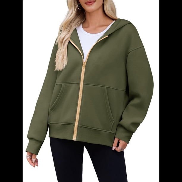 Sudadera con Capucha para Mujer, Sudadera con Cremallera, Moda de Otoño, Chaquetas de Larga, Ropa de Invierno, Conjuntos Verde L