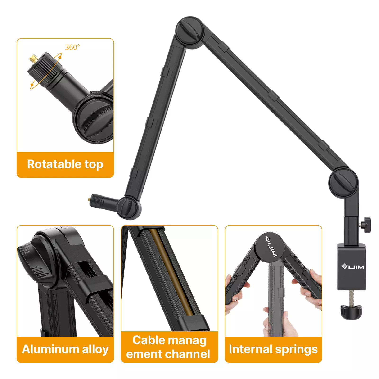 Ulanzi VIJIM LS25 Multifunction Desk Setup Stand for Microphone, Camera & Phone 360° Rotating Boom Arm with Spring Balance, Cable Management, 2kg Load Capacity