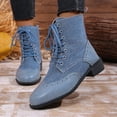 thumbnail image 4 of Lovzfmll Boots for Women, Lace Up Denim Boots, Low Heel Round Toe Ankle Booties, Fashion Casual Fall Winter Shoes, 8.5, Blue, 4 of 9