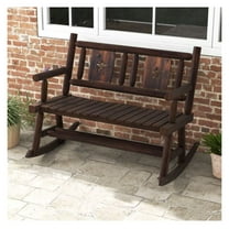 Patio Rocking Bench, Double Rocker Chair with Ergonomic Seat, 2-Person Loveseat for Outdoor Use, Rustic Brown, Fir & Pine Wood, 710lbs Capacity