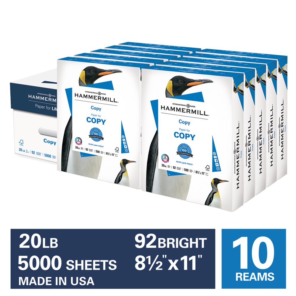 Hammermill Printer Paper, 20lb Copy Paper 8.5x11, 10 Ream, 5,000 Sheets