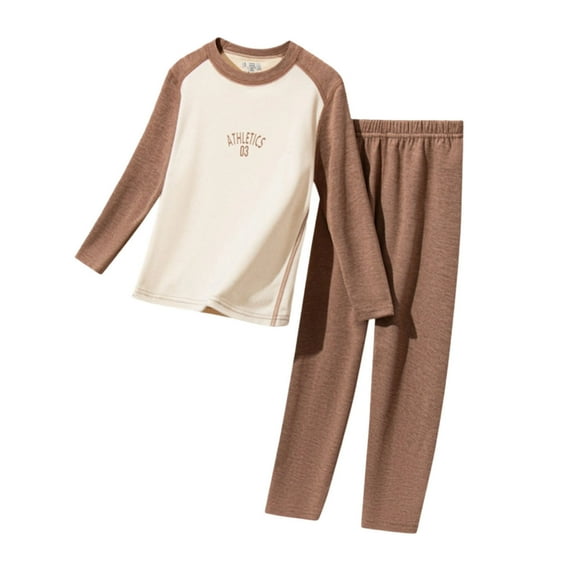 Babcutegg Kid Boys 2PC Pajamas Set Fleece Linked Soild Color Warm Homewear for Boys Coffee Size 13