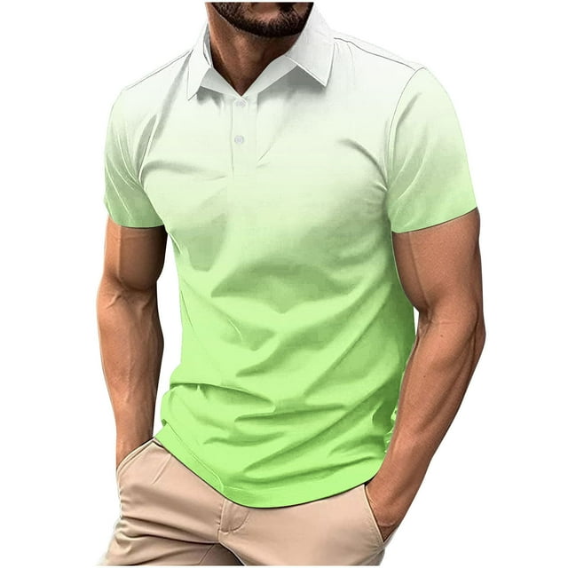 WRKEKC Mens Short Sleeve Button Down Shirts Casual Gradient Print Button T-Shirt Shirt for Stylish Look