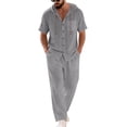 thumbnail image 4 of mihongmao Summer Cruise Outfits for Men Beach Outfits Man Style Solid Color Casual Fashion Hooded Pocket Short Sleeved Shirt Drawstring Waist Long Pants Beach Sets Dark Gray S, 4 of 8