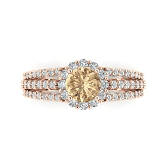 Halo Engagement Ring for Women - 1.83ct Yellow Moissanite in 14K Rose Gold Promise Ring