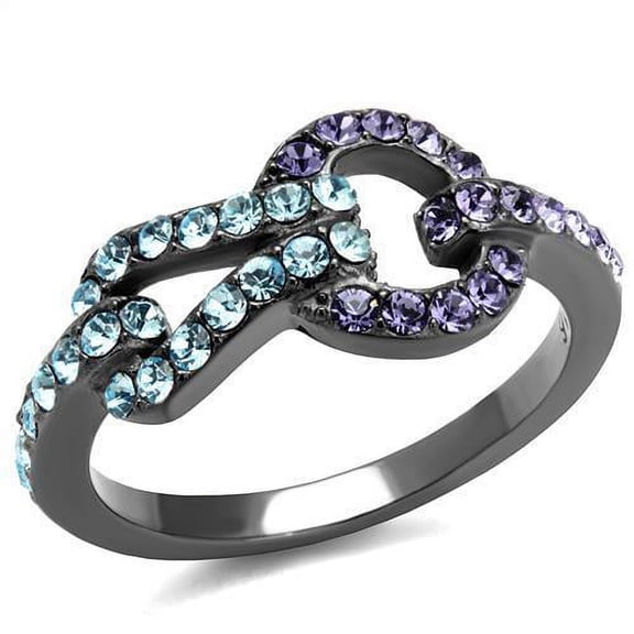 TK2752 - IP Light Black (IP Gun) Stainless Steel Ring with Top Grade Crystal in Tanzanite Size 10
