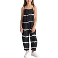 thumbnail image 6 of MKOSPLRT Girls Sleeveless Jumpsuit Adjustable Straps Striped Print Linen Blend Overalls with Pockets Ages 5 to 14, 6 of 10