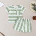 thumbnail image 4 of Toddler Baby Boys Clothing Sets Striped Button Short Sleeve T-Shirt with Elastic Waist Shorts Outfit Kids Summer Set, 4 of 4