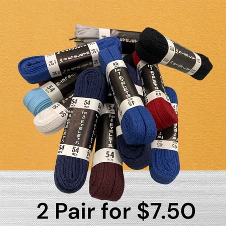 Flat Athletic 45 54 63" Shoe Laces. 2 Pair for $10. Made in USA Free Shipping (Shoelace Material:2 Pair Black 63";)