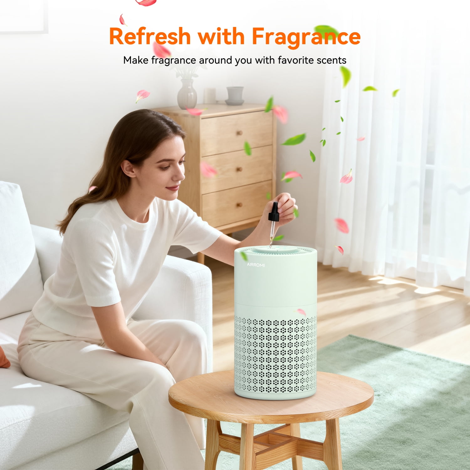 AIRROMI Air Purifier for Home Bedroom Covers 990 Ft² - Hepa 3-in-1 Filter, with Aromatherapy, Night Light & Timer, Remove Smoke, Pet Dander, Odor, Dust,A2001 Green