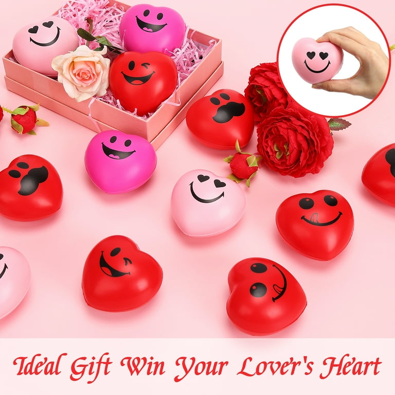 18 Pcs Heart Stress Balls for Adults Kids Valentines Day Heart Bulk Stress Ball Pu Foam Mini Stress Balls Smile Face Squeeze Balls for Classroom Reward Valentine Party Favors Gift Bag Fillers