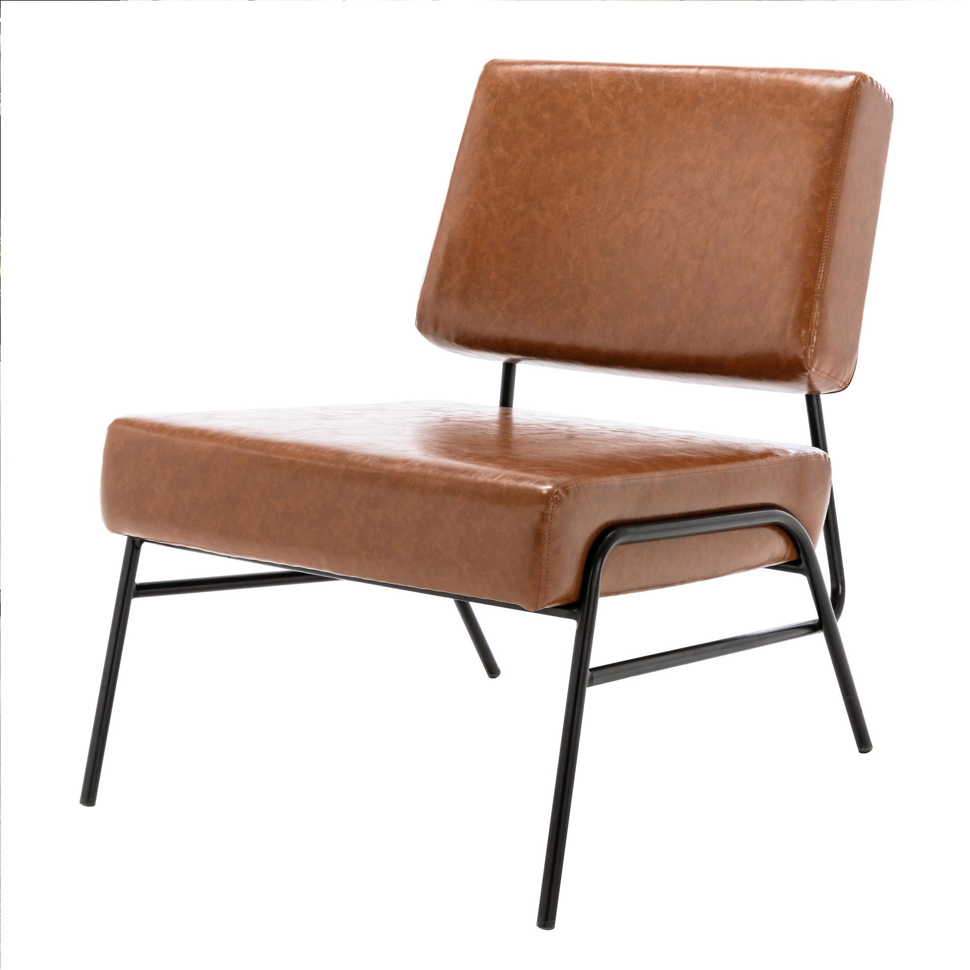Upholstered Accent Chair, Aukfa Modern Lounge Chair with Wire Metal Frame, Cushioned Armless Reading Chair Leisure Slipper Chair for Living Room Bedroom Home Office - Brown