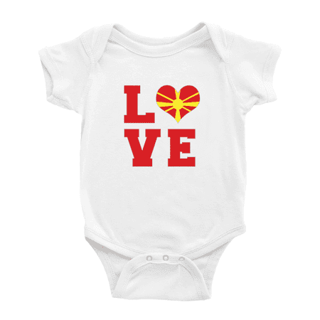 

Love Macedonia Flag Heart Boy Girl Bodysuits (White 6-12 Months)