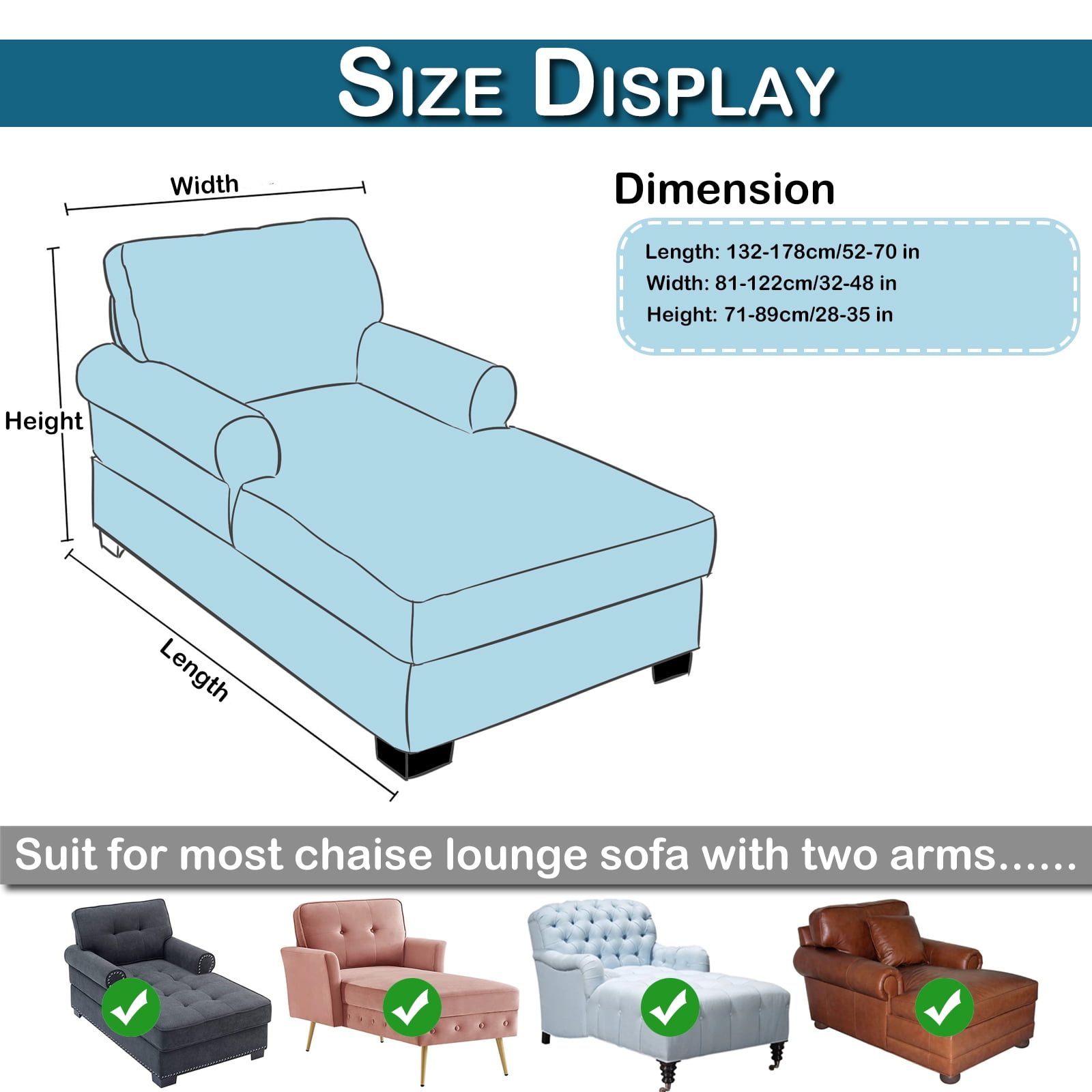 Lapalife Chaise Lounge Cover Indoor, Lounge Sofa Slipcover 1-Piece Stretch Furniture Slipcover with Arms, Brown