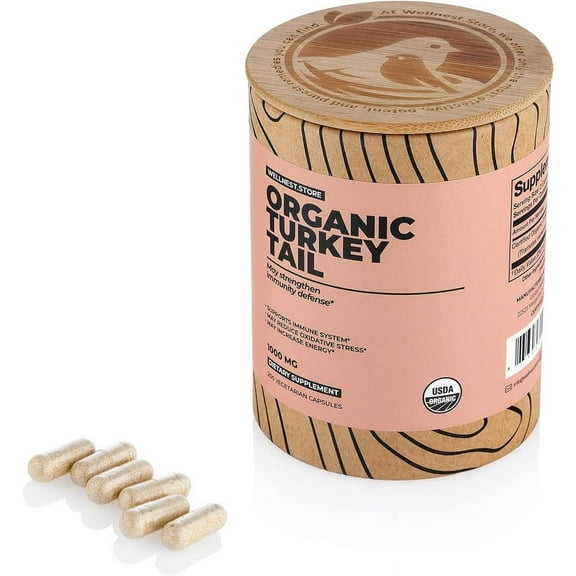 Turkey Tail Organic Mushroom (Trametes Extract) 200 Veggie Caps - Immune Support Supplement; Promotes Growth of Beneficial Bacteria in The Gut   Boosts Energy