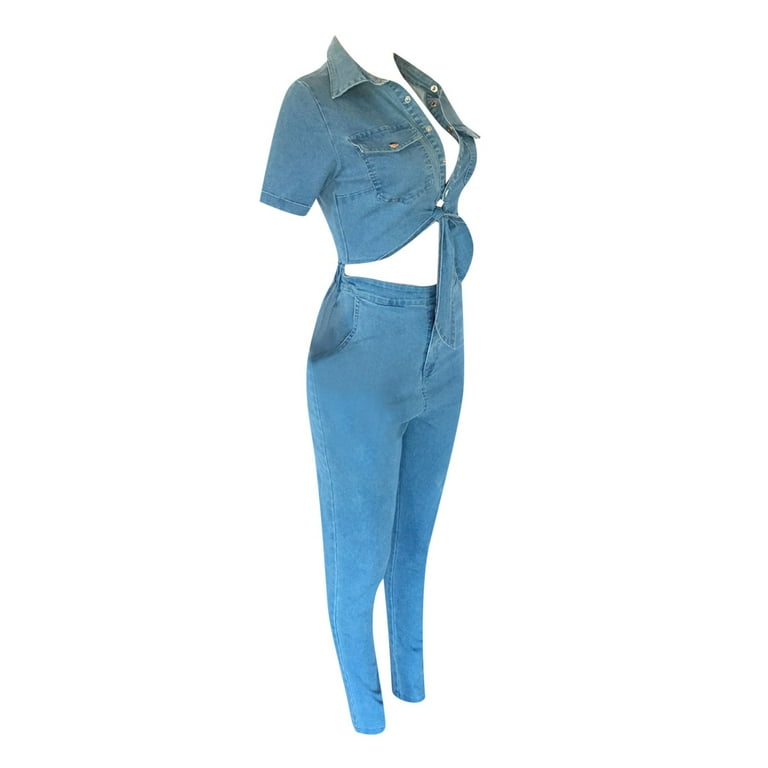 Cute Slim Fashion Bodysuit Juniors Short Sleeve Denim One Shoulder Romper Jumpsuit Jumpsuit Sleek Jumpsuit Sophisticated Jumpsuit for Women Pageant