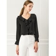 thumbnail image 4 of Blusa de gasa Allegra K cuello En V volantes mujer manga de pulsera campesina vintage Negro M, 4 of 6