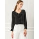 thumbnail image 4 of Blusa de gasa con cuello En V Allegra K con volantes para mujer Negro 3XL, 4 of 6