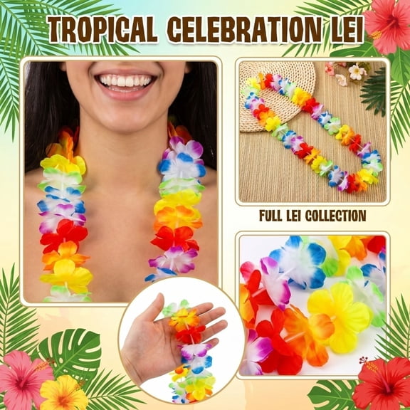 Hawaiian Party Supplies, Leis for Luau Party, Hawaiian Luau Party Decorations, Colorful Party Decorations, 1 Pack 16 Inch Multi-Color Floral Neck Wear Fake Flower Garland for