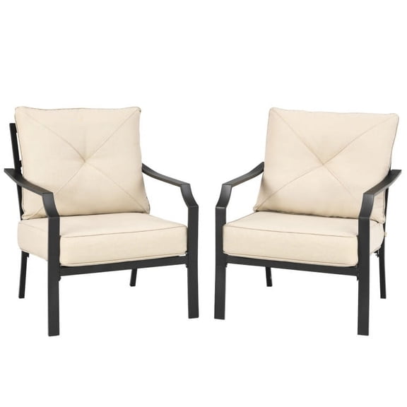 Canddidliike 2 Pieces Patio Dining Set with Padded Cushions Armrest Steel Frame, Patio Bistro Armchair Set, Patio Bistro Set Outdoor Dining Furniture, White