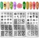thumbnail image 1 of Juego de 3 placas para estampar uñas con flores y plantas, plantillas para decoración de uñas con motivos florales mixtos de rosas, placas de acero inoxidable con imágenes para uñas., 1 of 7