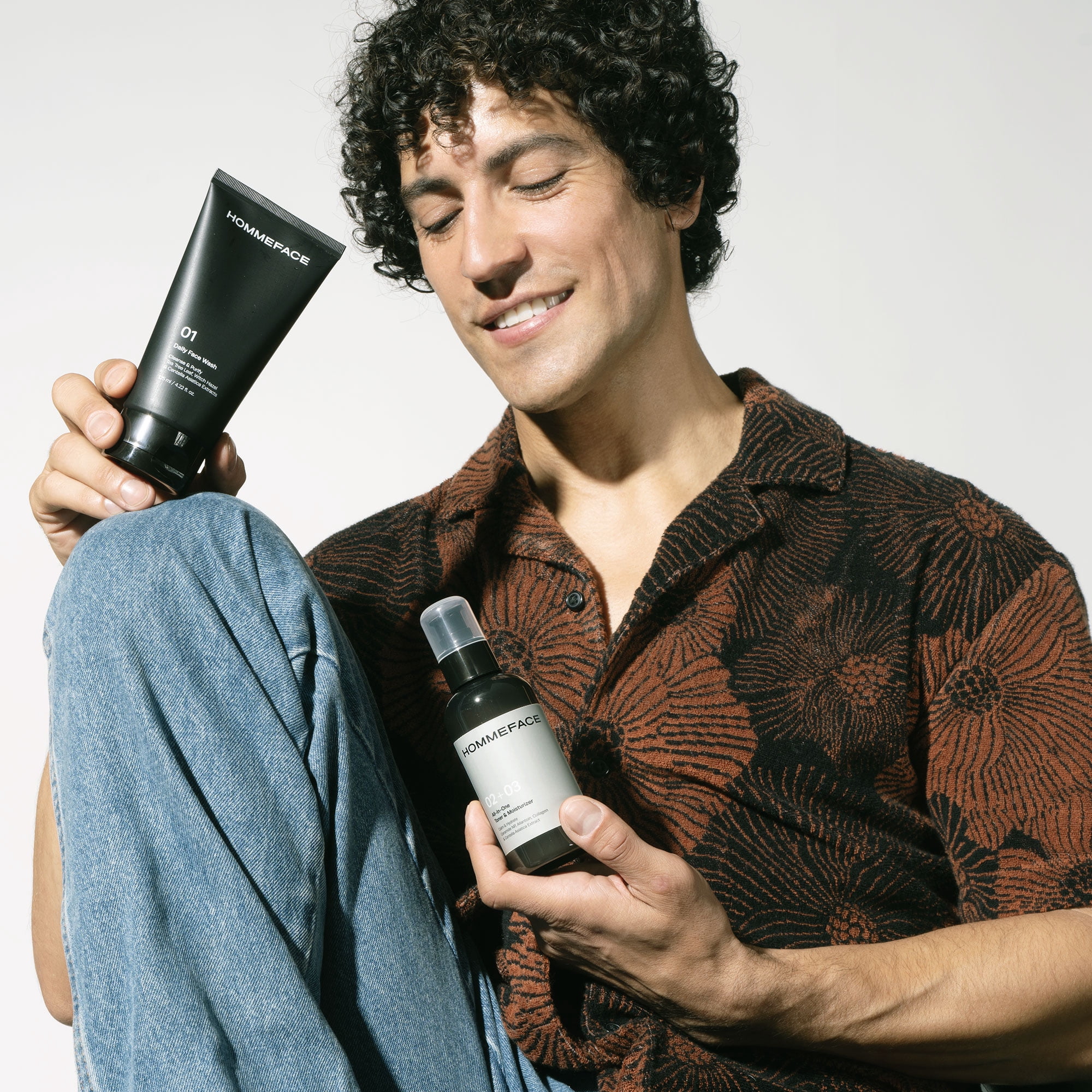 HOMMEFACE Easy Skincare Men's 2-Step Daily Routine Kit, Facial Cleanser and 2-in-1 Face Toner and Moisturizer, For Oily and Acne-Prone Skin, 9.29 fl oz
