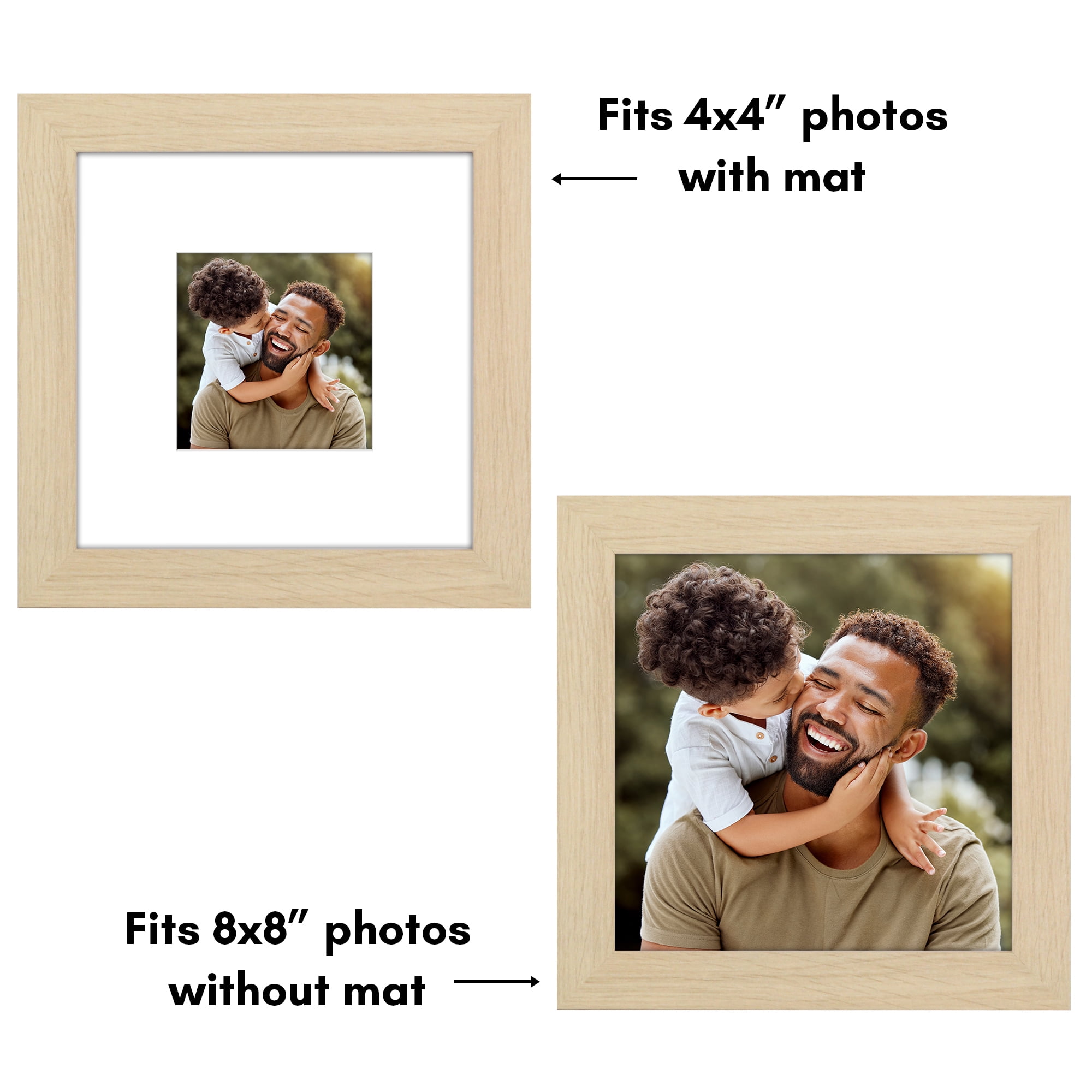Americanflat 8x8 Picture Frame with Shatter-Resistant Glass with 4x4 Mat Display Photo Hudson - Natural Oak
