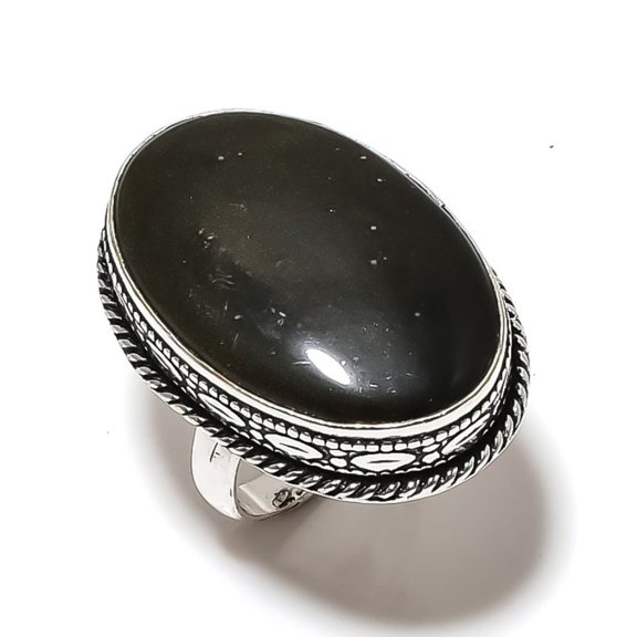 Natural Black Onyx Gemstone Handmade 925 Sterling Silver Ring Size 9