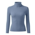 thumbnail image 3 of Women's Mock Turtleneck Long Sleeve Shirt Fall Outfits Fashion Thermal Undershirt Basic Tops Fitted Layer Tee 2025 Blue S, 3 of 4