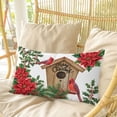 thumbnail image 4 of Christmas Pillow Covers, Linen Long Throw Pillow Case, Red Cardinal Poinsettia Hut Berry Pine Needles Holiday Pillow Protector Decorative Cushion Cover for Living Room/Bedroom 20" x 36", 4 of 8