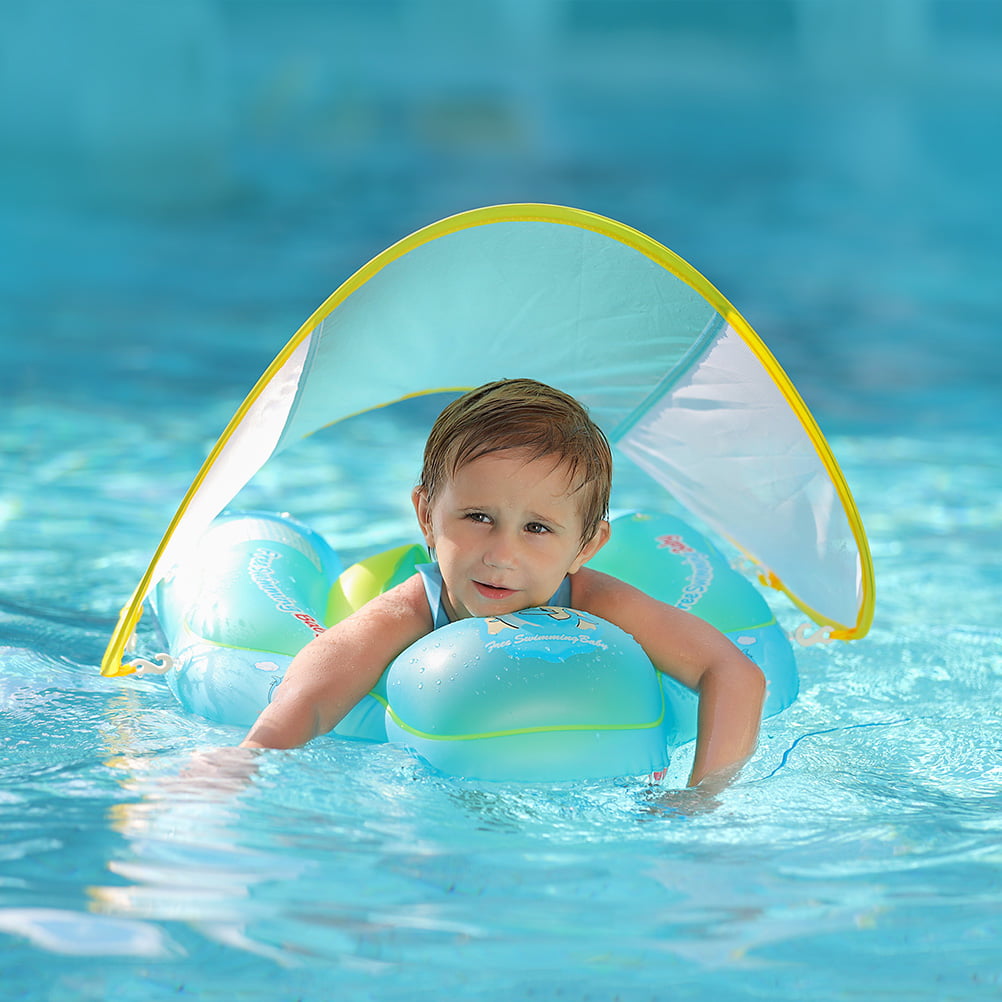 New Version, S Free Swimming Baby Inflatable Baby Swimming Float with Safe Bottom Support and Swim Buoy Floats for Safer Swims 