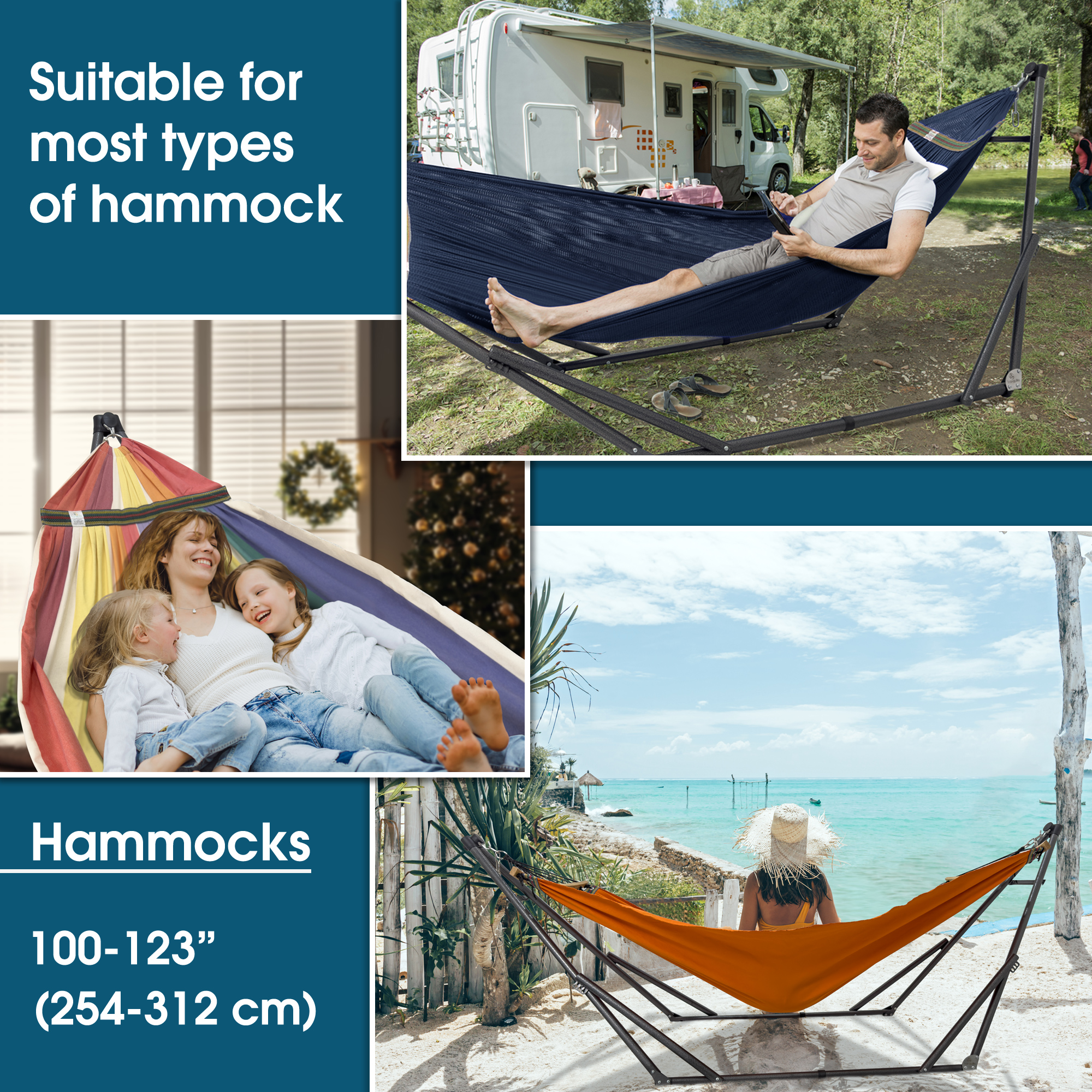 Tranquillo Camping Hammock and Stand, Collapsible Camping Hammock and Stand, 600 lbs Capacity Foldable Hammock for 2 Persons, Premium Noiseless No Screws Heavy Duty Multifunctional Stand, Aegean