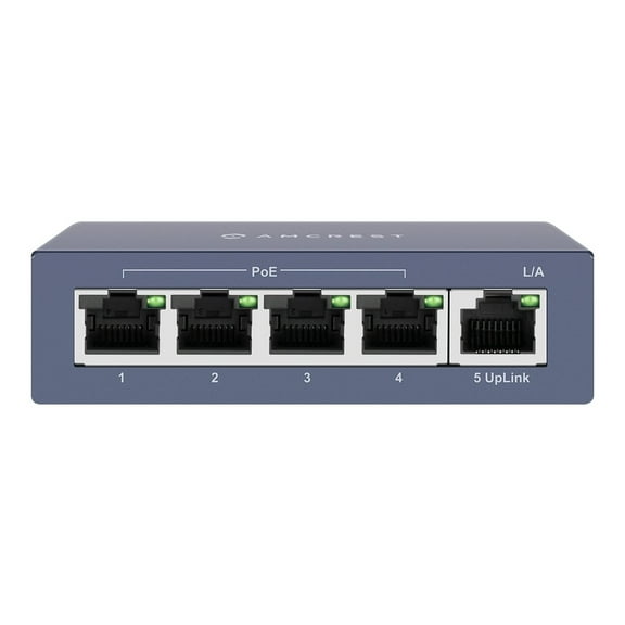 Amcrest AMPS5E4P-AT-65 - Switch - unmanaged - 4 x 10/100 (PoE )   1 x 10/100 (uplink) - desktop - PoE  (65 W)