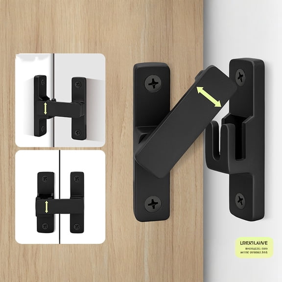 90 Degree Barn Door Latch Lock, Heavy Duty Gate Latch Hardware, Door Lock for Sliding Barn Doors, Bathroom Cabinet Garden Gate, No-Drilling Required Black