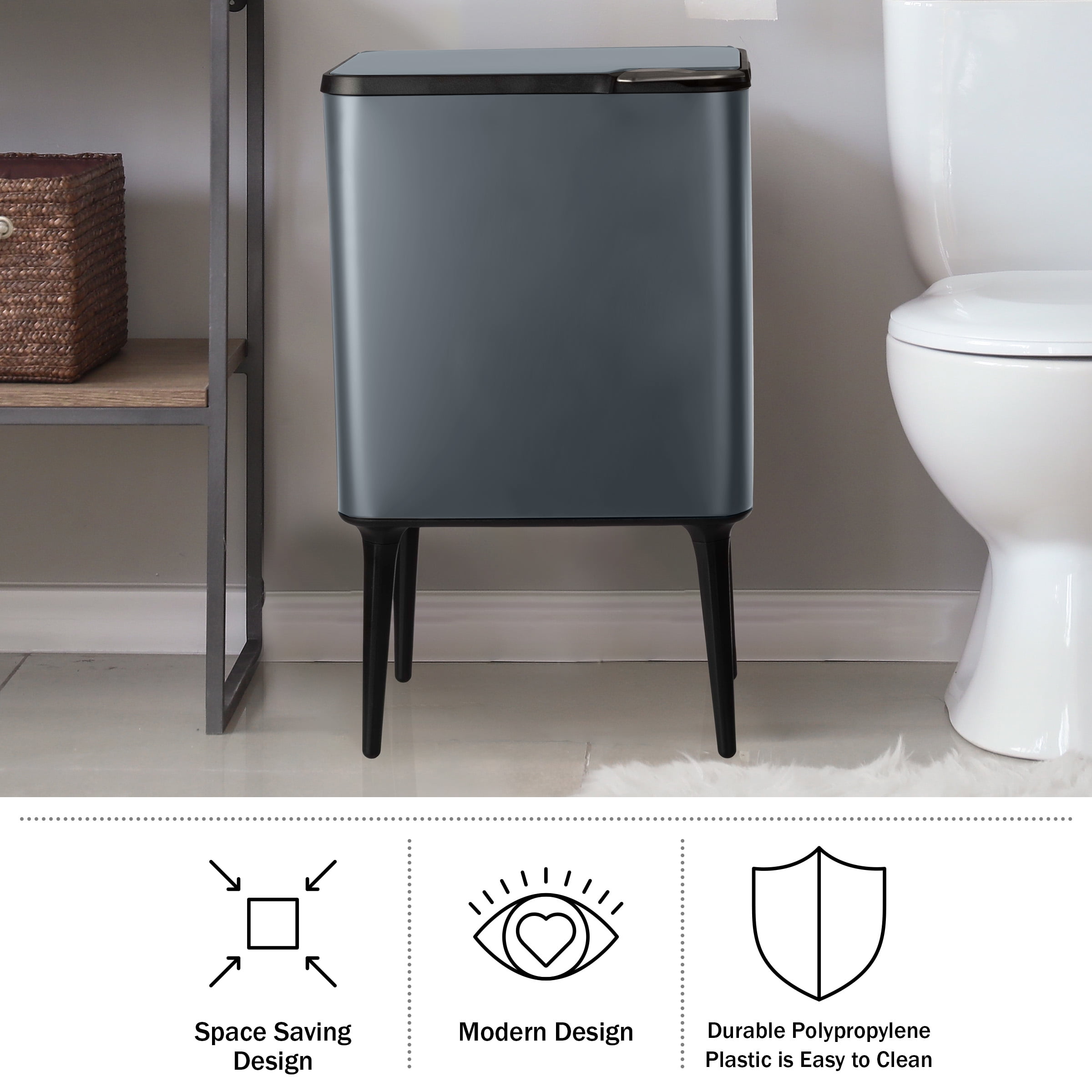 Home-Complete 8.7-Gallon Polypropylene Trash Can with 3L Recycling/Compost Bin (Gray)