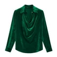 thumbnail image 6 of JSKUMAR Women's Velvet Cowl Neck Tops Casual Long Sleeve Dressy Shirts Vintage Elegant Tunic Blouses Holiday Party Outfit (Green,XL), 6 of 7