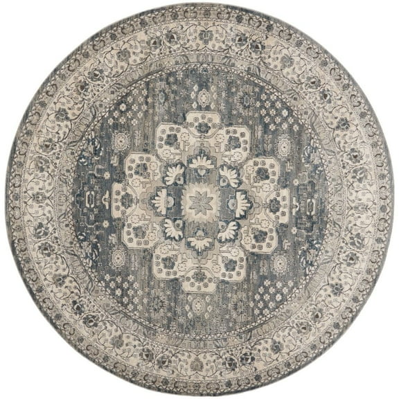 HomeRoots 8' Grey And Ivory Round Oriental Power Loom Non Skid Area Rug