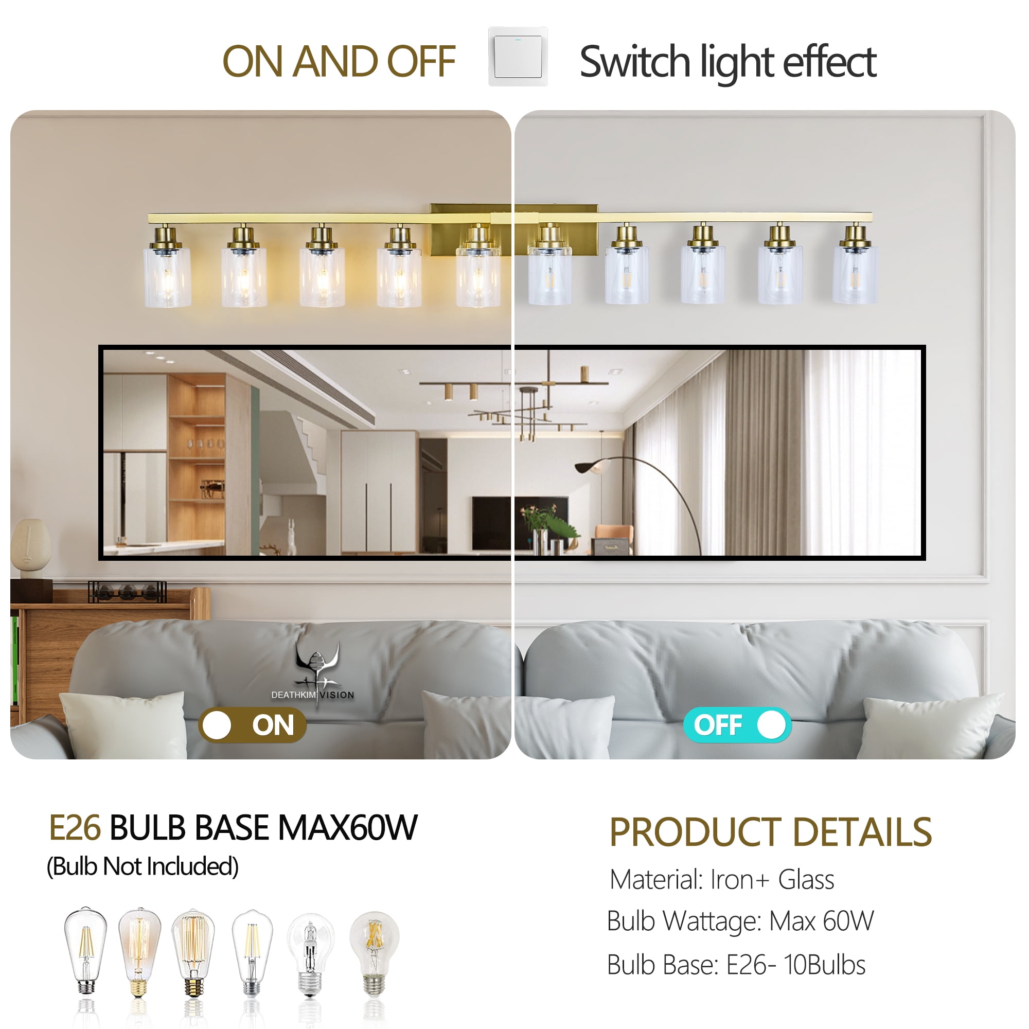 Jopath 10 Light Bathroom Vanity Lights Over Mirror, 65.4inch Vanity Lights Fixtures Matte Gold Modern Vanity Lights Bathroom Wall Sconce for Mirror Bedroom,Living Room