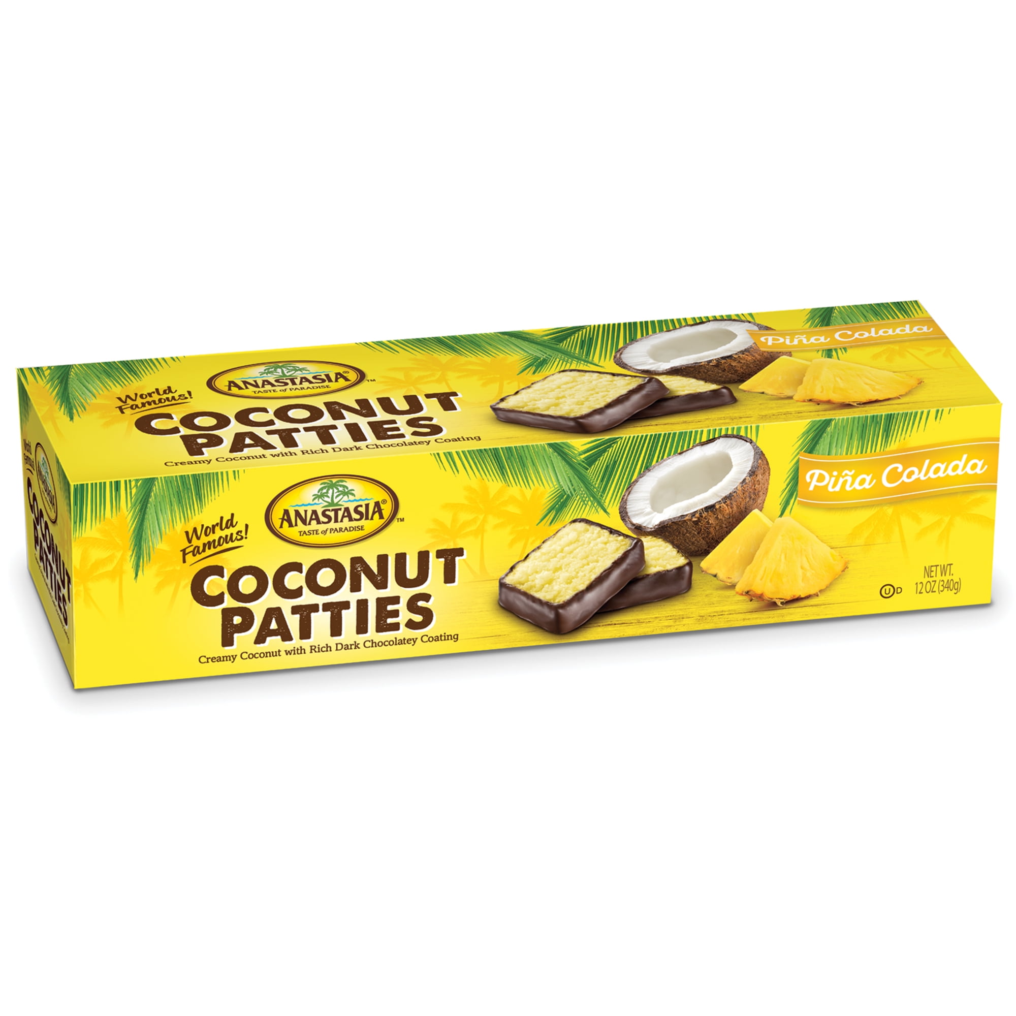 Anastasia Coconut Pina Colada,  Flavor, Coconut Candy, Florida Candy, Pina colada Coconut Patties, Dark Chocolate, 12 oz Pack, Original Recipe, Pack of 2, Tropical Treats