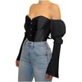 thumbnail image 4 of Aboser Womens Renaissance Corset Off the Shoulder Victorian Shapewear Steampunk Corset Tops Solid Long Sleeve Bodices Slimming Waist, 4 of 6