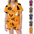 thumbnail image 2 of LRen Teen 2‑Piece Halloween Pajamas Set, Button‑Up Satin Short Sleeve Top & Shorts Pjs Sleepwear Halloween Gifts Outfit for Teens, 2 of 5