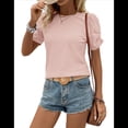 thumbnail image 1 of Camisetas Casuales de Corta para Mujer, Camisetas de Verano con Cuello Redondo, Blusas Holgadas, Blusas Rosas Talla S, 1 of 9