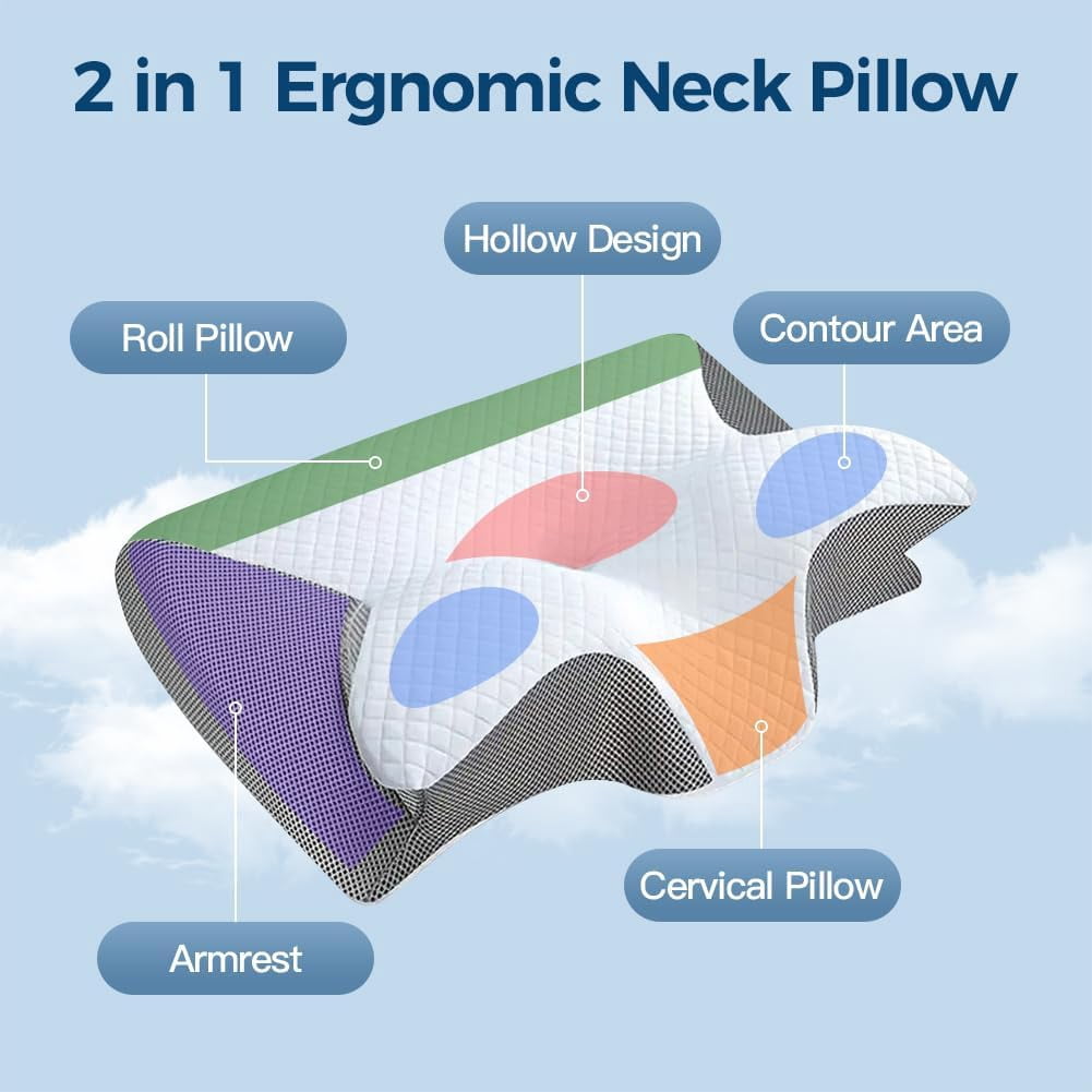 Ergo Z Pillow, 2026 Upgraded Lightweight Memory Foam 2 in 1 Ergonomic Pillow, Relieve Spine Improves Deep Sleep Quality for Side & Back Sleepers (Gray)