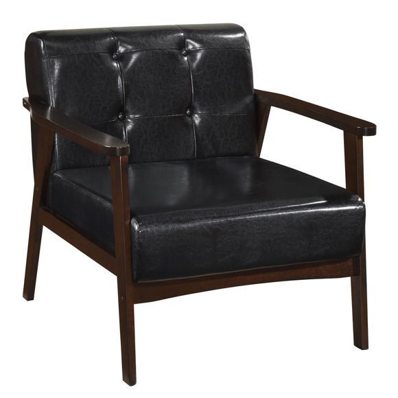 Costway Fauteuil d'Appoint avec Accoudoirs et Cadre en Bois de Caoutchouc, Fauteuil Capitonné à Boutons pour Salon, Noir