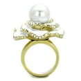 thumbnail image 3 of IP Gold(Ion Plating) Stainless Steel Ring with Synthetic Pearl in White for Women White Stone Color Style TK1847 Size 5, 3 of 4