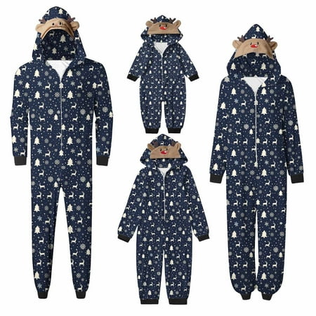 Wyobmus 2024 Family Christmas Pajamas Matching Sets Xmas Holiday Zip Up One Piece Pjs Hooded Women Men Kid Baby Sleepwear for Mom
