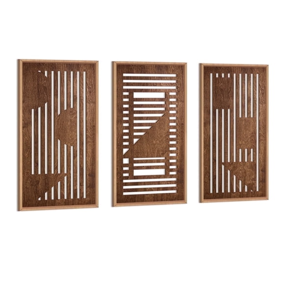 TOARTi Geometric Wood Wall Art Framed Minimalist Modern Abstract Line Cut Out Set of 3 For Living Room Bedroom Office 8x16 Inch