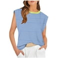 thumbnail image 1 of T-shirts d'Été pour Femmes Manches Courtes Mode Rayé Col Rond Débardeurs Décontractés Coupe Ample T-shirts (TG, Bleu Clair), 1 of 3