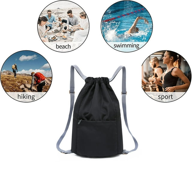 Bolsa deportiva impermeable con cordón Mochila ligera con correas anchas Negro